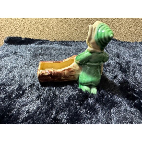 Vintage Ceramic Elf  Pixie  Log Planter Figurine - Picture 5 of 6